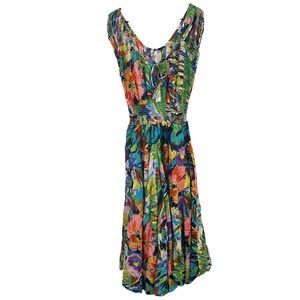Chelsea & Theodore Floral Cotton Maxi Dress Smocked Waist Rainbow Resort Small